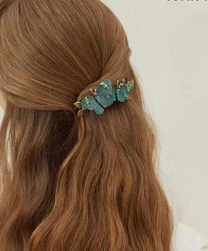 Vintage Blue Metal Embroidery Butterfly Hairpin