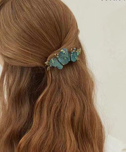 Vintage Blue Metal Embroidery Butterfly Hairpin