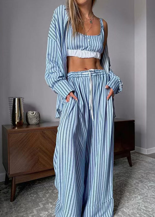 Vintage Blue Oversized Knit Tops And Shorts Women Sets 2 Pieces Summer