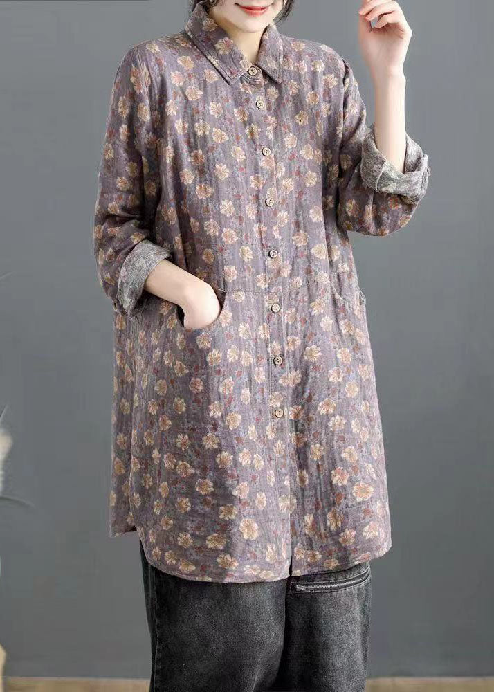 Vintage Blau Peter Pan Kragen Taste Seite offen Hemd Tops Frühling