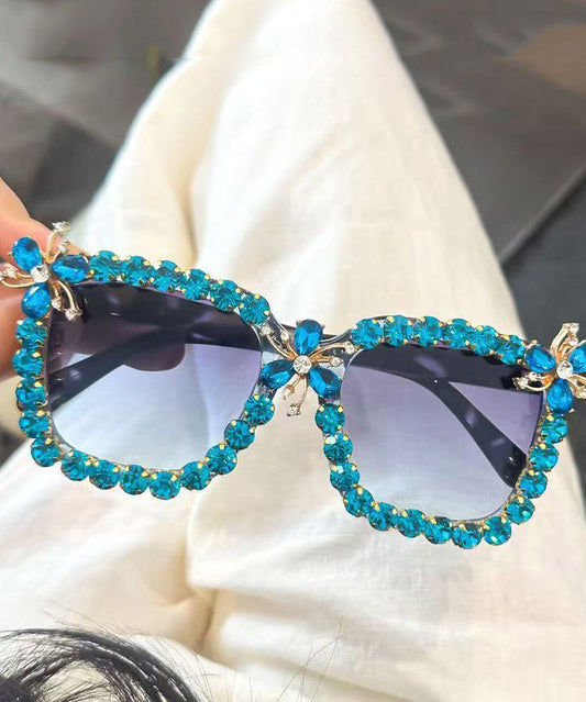 Vintage Blue Resin Zircon Cat's Eye Sunglasses