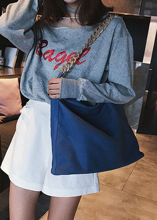 Vintage Blaue Canvas Tote Handtasche