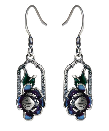 Vintage Blue Sterling Silver Floral Drop Earrings