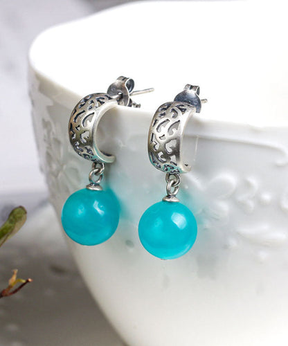 Pendientes vintage de plata de ley azul con borlas y piedras preciosas