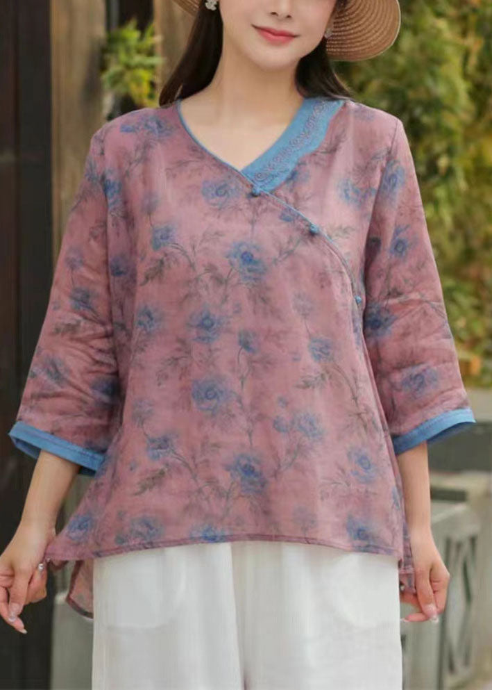 Pulsera de lino con estampado de botones chinos marrón vintage y patchwork con mangas