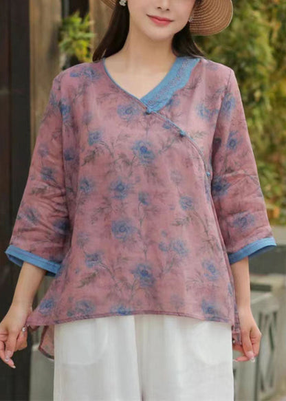 Pulsera de lino con estampado de botones chinos marrón vintage y patchwork con mangas