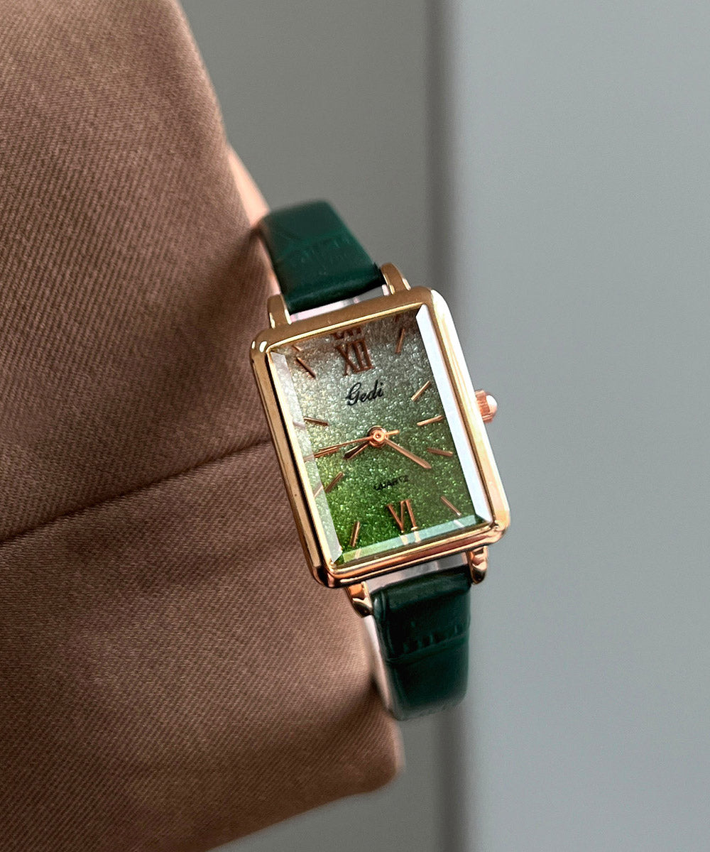 Vintage Brown Leather Zircon Square Watches