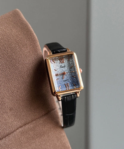 Vintage Brown Leather Zircon Square Watches