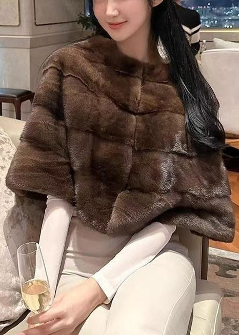 Vintage Brown Oversized Thick Faux Mink Hair Short Coats Winter