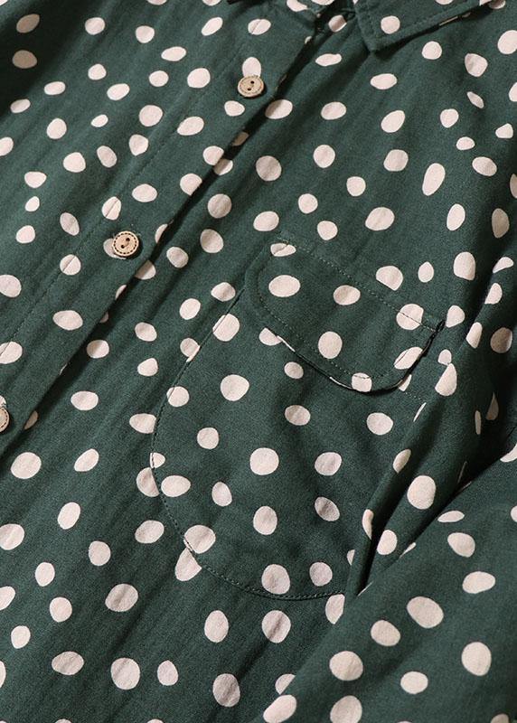 Vintage Brown Patchwork Pockets Button Fall Print Dress Long sleeve - SooLinen