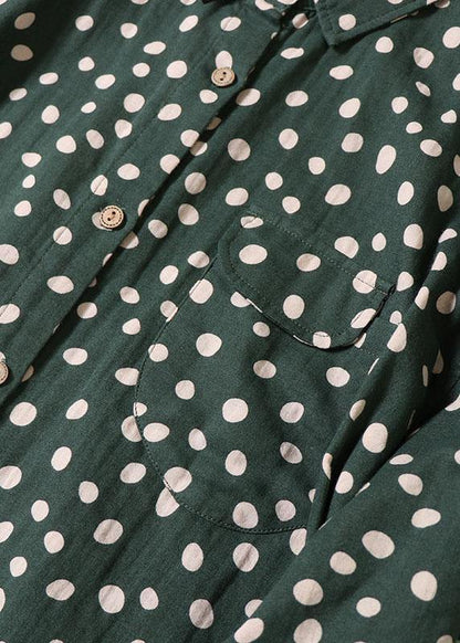 Vintage Brown Patchwork Pockets Button Fall Print Dress Long sleeve - SooLinen