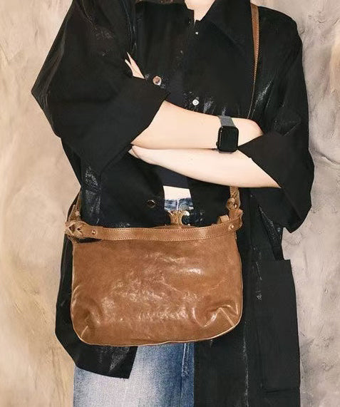 Vintage Brown Solid Durable Leather CrossBody Messenger Bag