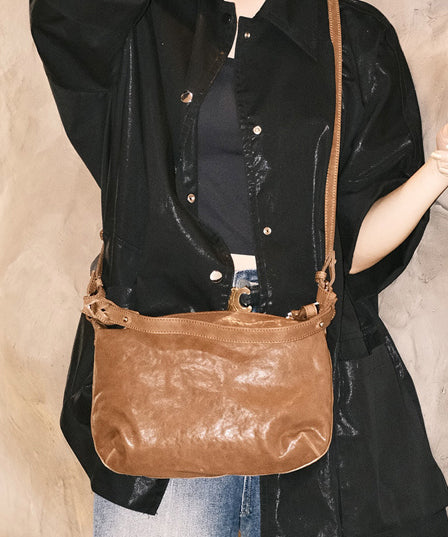 Vintage Brown Solid Durable Leather CrossBody Messenger Bag