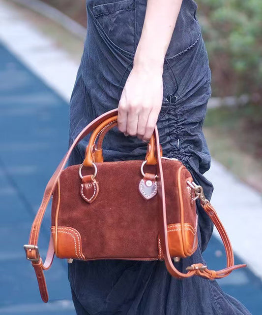 Vintage Brown Solid Durable Suede Tote Handbag