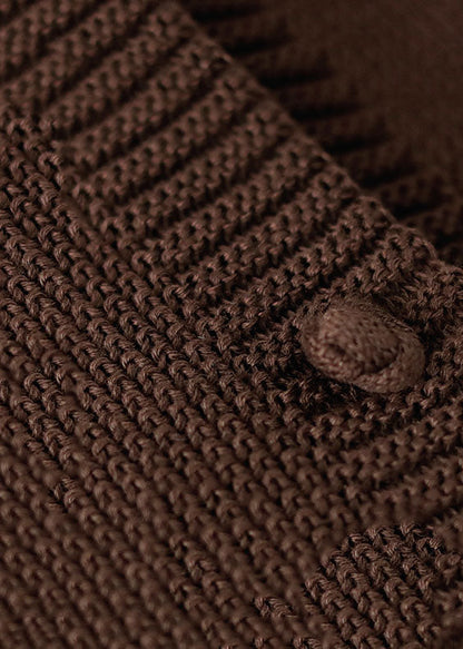 Vintage Braun V-Ausschnitt Knopf Quaste Patchwork Strickweste Ärmellos