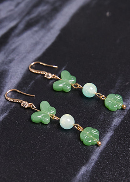 Pendientes vintage de mariposa, jade y circonita