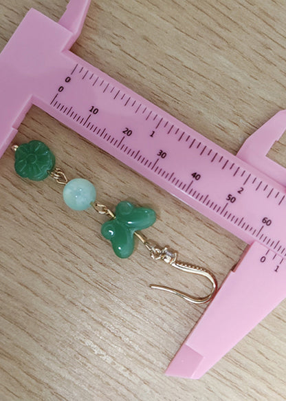 Pendientes vintage de mariposa, jade y circonita