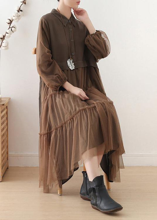 Vintage Chocolate Cotton Patchwork Tulle Summer Holiday Dress - SooLinen