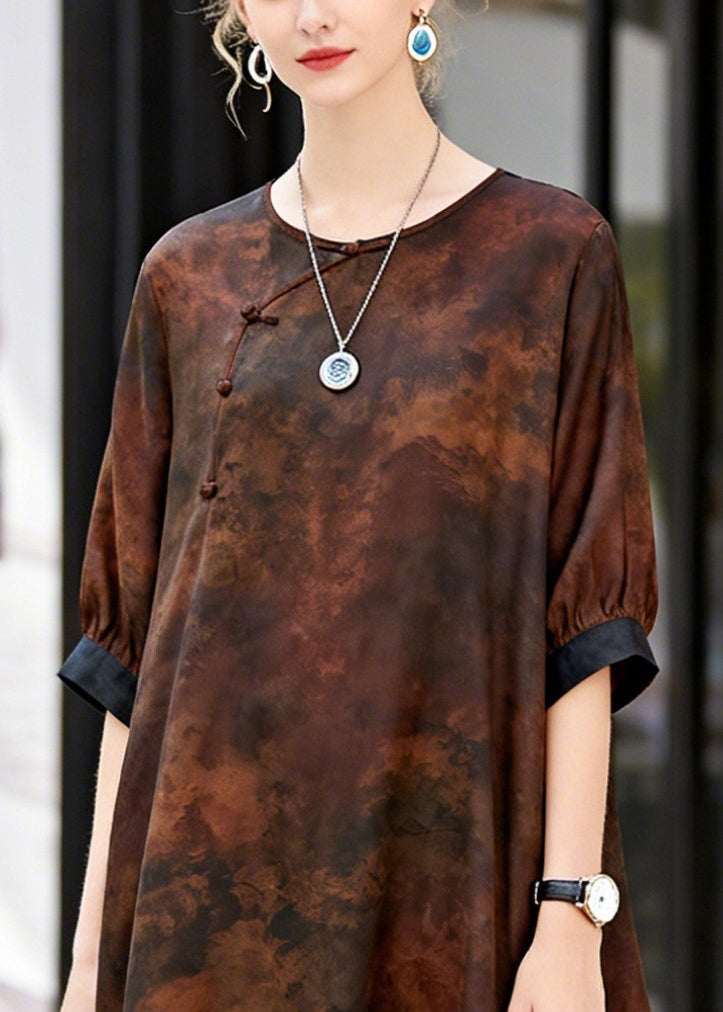 Vintage Chocolate Print Patchwork Hollow Out Cotton Dress Summer