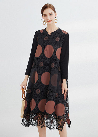 Vintage Schokolade bestickte Taschen Spitzenkleid Frühling