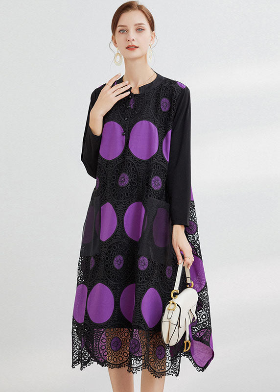 Vintage Schokolade bestickte Taschen Spitzenkleid Frühling