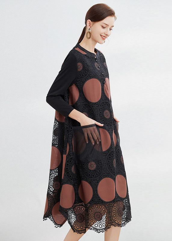 Vintage Schokolade bestickte Taschen Spitzenkleid Frühling