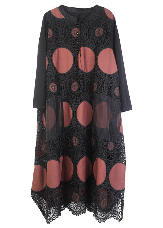 Vintage Schokolade bestickte Taschen Spitzenkleid Frühling