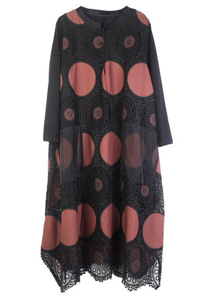 Vintage Schokolade bestickte Taschen Spitzenkleid Frühling