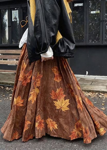 Vintage Baumwollrock mit Kaffeeblattmuster und hohem Bund für den Frühling