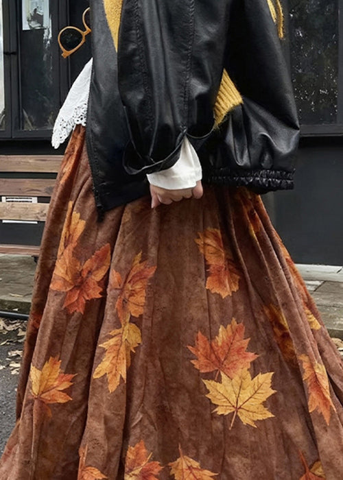 Vintage Baumwollrock mit Kaffeeblattmuster und hohem Bund für den Frühling