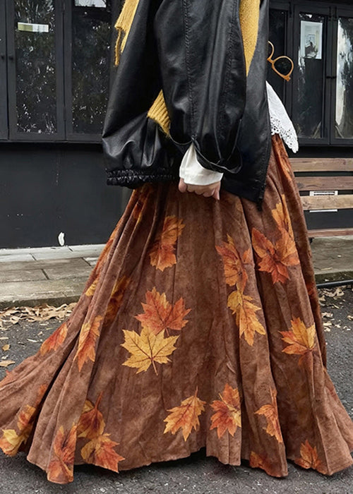 Vintage Baumwollrock mit Kaffeeblattmuster und hohem Bund für den Frühling