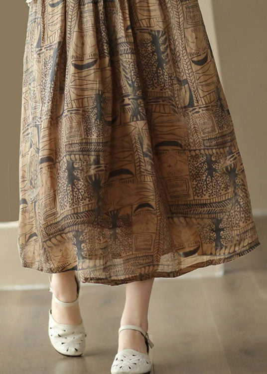 Vintage Kaffee Print Cinched Patchwork Leinen Röcke Sommer