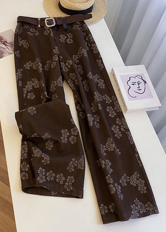 Pantalones vaqueros rectos de cintura alta con bolsillos y estampado de café vintage para primavera