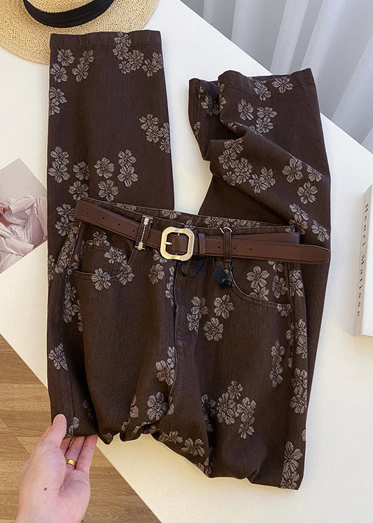 Pantalones vaqueros rectos de cintura alta con bolsillos y estampado de café vintage para primavera