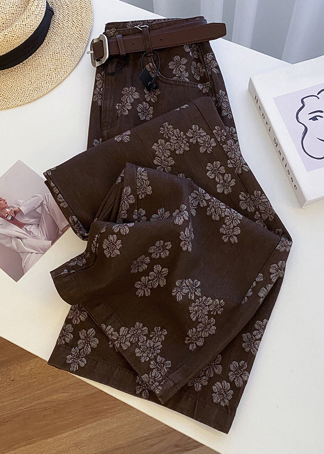 Vintage Jeans mit Kaffeemuster, Taschen, hohem Bund und geradem Schnitt, Frühling