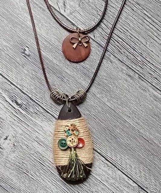 Vintage Coffee Weaving Water Drop Sweater Pendant Necklace