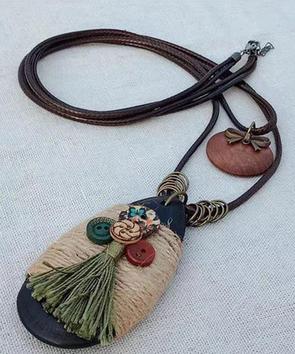 Vintage Coffee Weaving Water Drop Sweater Pendant Necklace