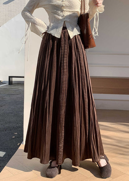 Vintage-Kaffee-farbener, knitteriger Seidensamtrock mit elastischem Bund für den Winter