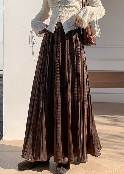 Vintage-Kaffee-farbener, knitteriger Seidensamtrock mit elastischem Bund für den Winter