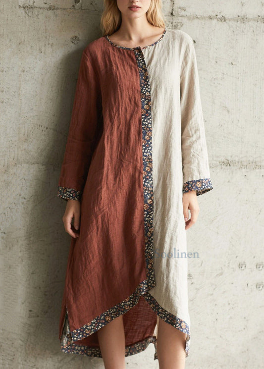 Vintage-Maxikleider aus Baumwolle mit asymmetrischem Patchwork-Design und Farbblock-Design für den Frühling