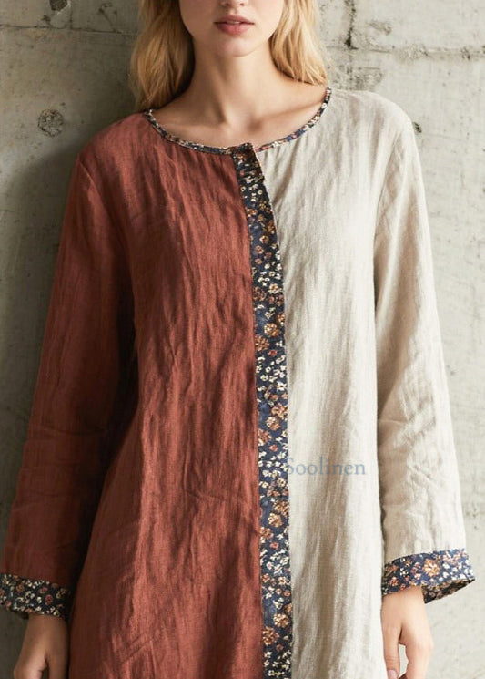 Vintage-Maxikleider aus Baumwolle mit asymmetrischem Patchwork-Design und Farbblock-Design für den Frühling