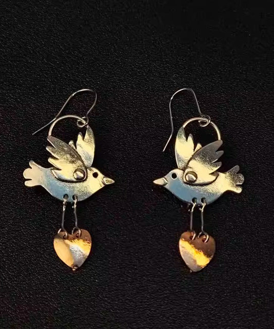 Vintage Copper Love Little Brid Drop Earrings