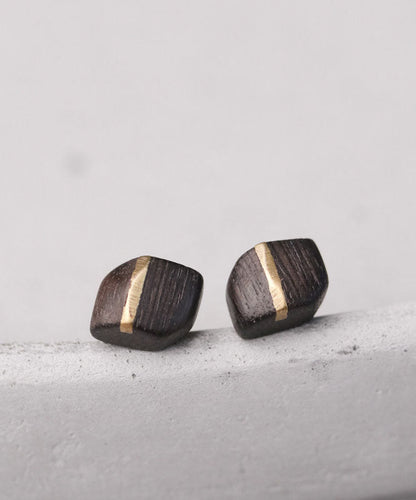 Vintage Creative Copper Inlaid Wood Irregular Stud Earrings
