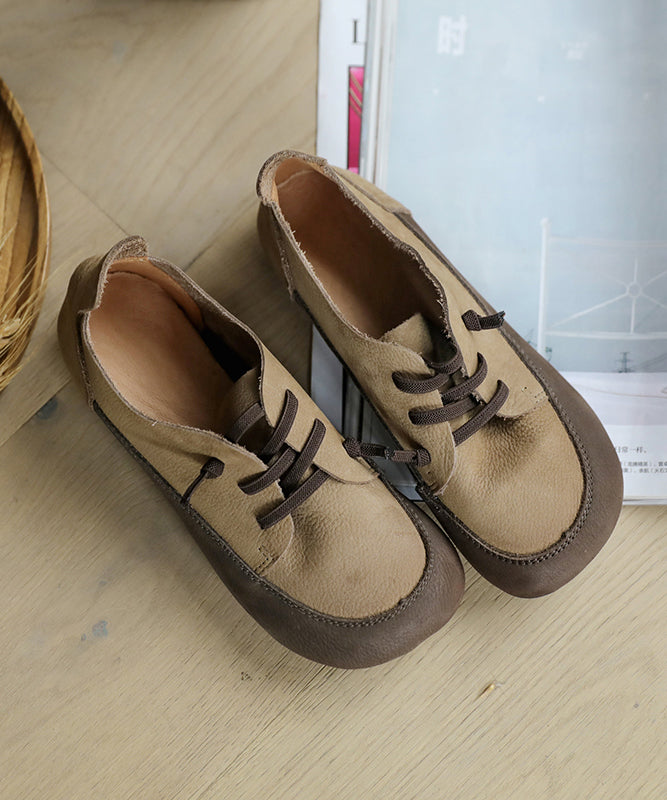 Vintage Cross Strap Flat Feet Schuhe Apricot Rindsleder