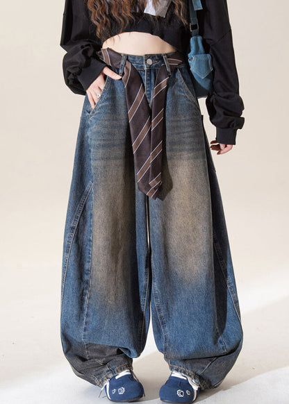 Vaqueros vintage azul oscuro de cintura alta con bolsillos y pierna ancha para primavera