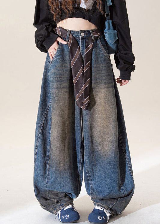 Vaqueros vintage azul oscuro de cintura alta con bolsillos y pierna ancha para primavera