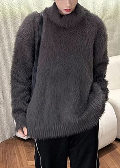 Vintage Dark Gray Turtleneck Cozy Ma Hai Mao Men Sweater Tops Winter