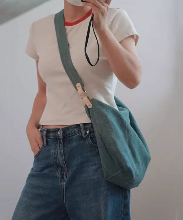 Bolso bandolera vintage de algodón duradero de color azul vaquero sólido