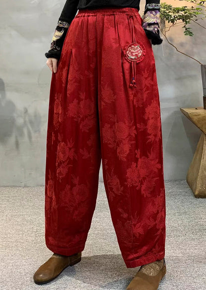 Vintage Dull Purple Oversized Jacquard Fine Cotton Filled Harem Pants Winter