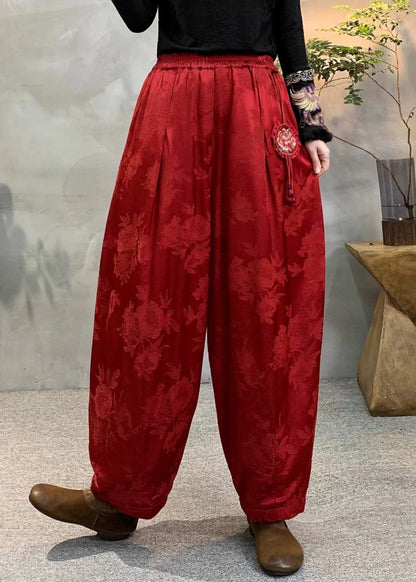 Vintage Dull Purple Oversized Jacquard Fine Cotton Filled Harem Pants Winter